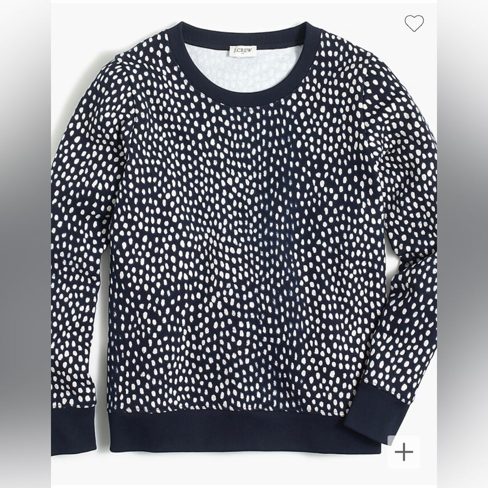 J.Crew Factory printed crewneck sweatshirt. Oncilla print in navy and ivory. XXS